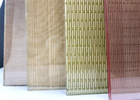 Fio tecido de bronze arquitetónico Mesh For Laminated Glass, cor do ouro